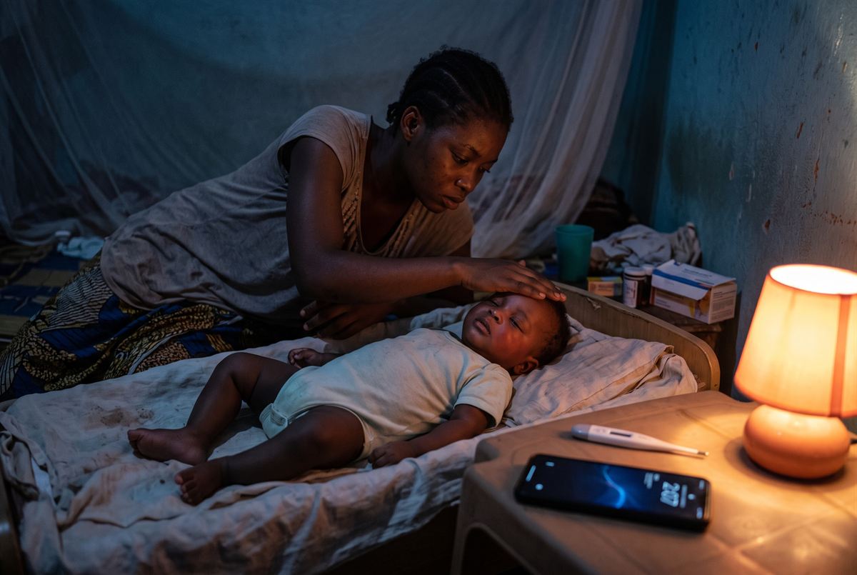Une mère inquiète veille son bébé fiévreux, la nuit